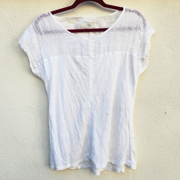 5/$100 SALE - MAJESTIC FILATURES Paris 100% Linen White Short Sleeve Top - Picture 2 of 7